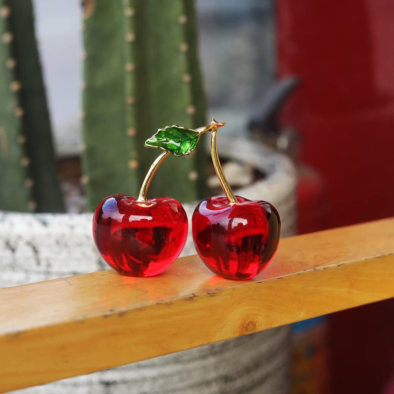 LONGWIN Crystal Cherry Figurine Glass Fruit Status Paperweight Home Decor Ornaments Tabletop Centerpiece - Image 3